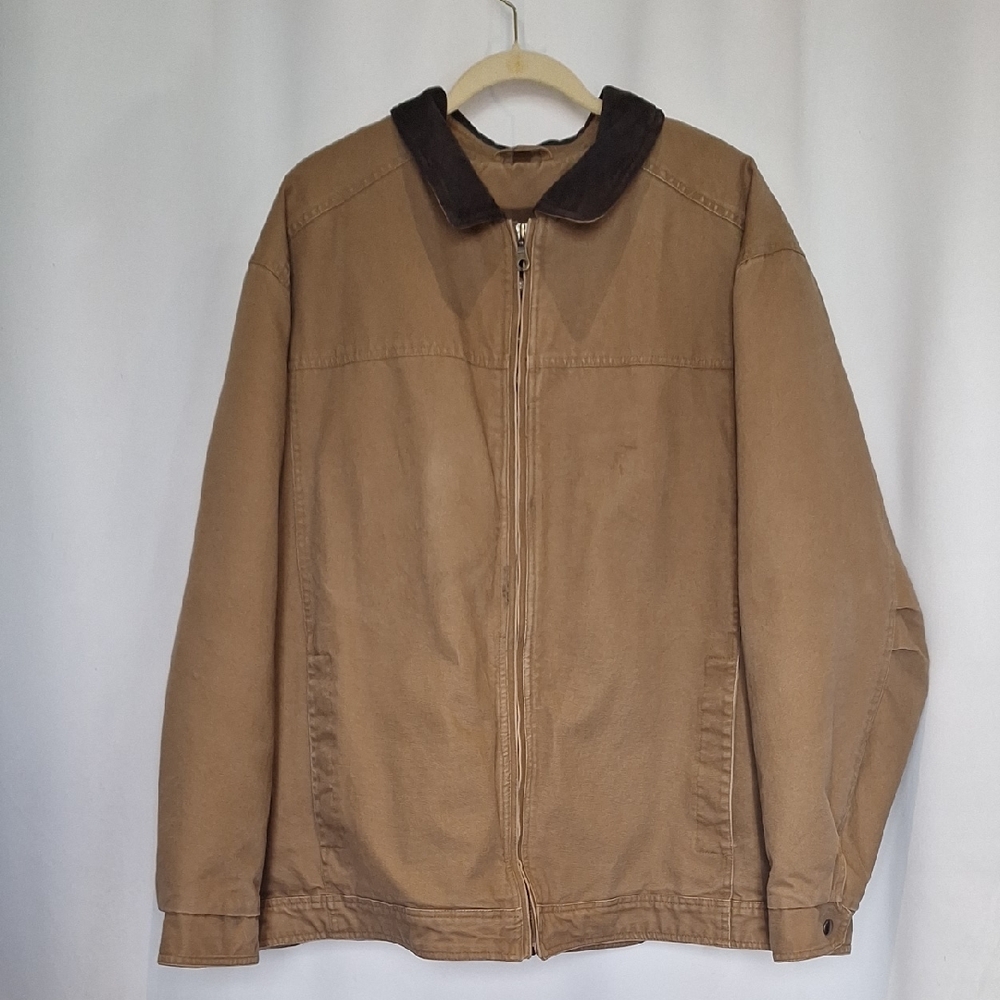 St. John's Bay Men's Brown Zip-Front Work Chore Jacket with Contrast Collar